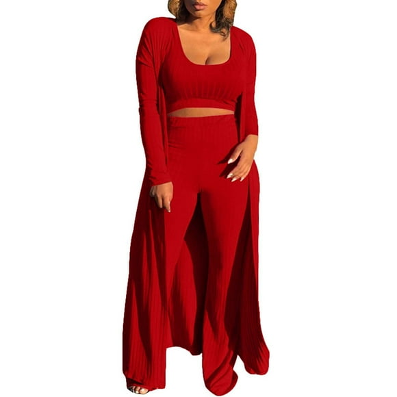 HBFAGFB Pantsuit for Women Fashion Long Coats Comfortable Underwear Pants Three Piece Suit Red Size L