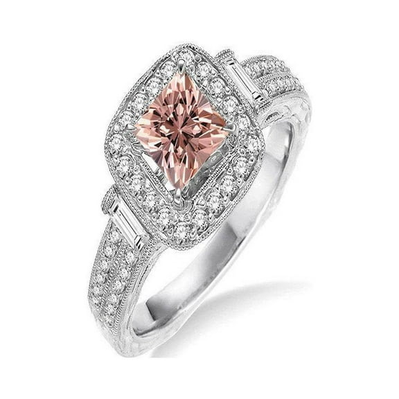1.50 Carat Princess cut Morganite and Diamond Engagement Ring in 14k White Gold affordable morganite and diamond engagement ring