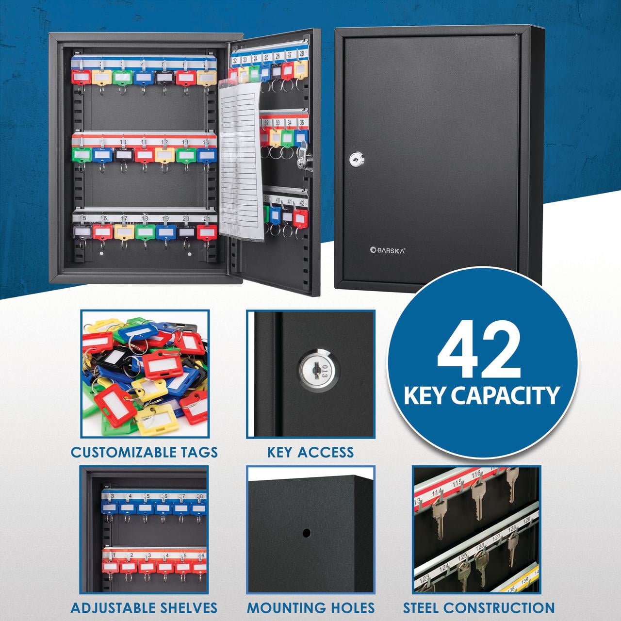Barska 42 Position Hooks Home or Office Key Storage Safe Cabinet with Key Lock