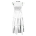 thumbnail image 5 of Womens Dresses Summer Beach Casual Flutter Short Sleeve Crew Neck Smocked Elastic Waist Tiered Midi Dress, 5 of 7