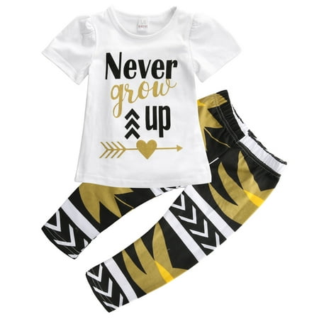 

Summer Baby Girls Clothing Set Casual Letter Print Short Sleeve Top Floral Pants Outfit
