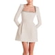 thumbnail image 2 of Vestido Midi Ajustado de Terciopelo para Mujer, Elegante Vestido de Cóctel de Larga con Escote Cuadrado y Dobladillo con Volantes Crema L, 2 of 9
