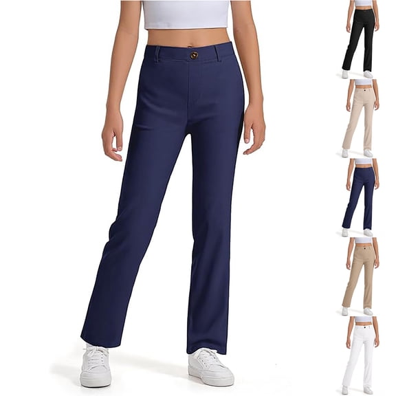 Bigetiay School Uniform for Girls Fit Elastic Waist Pull On Dress Pants Boys Navy Uniform Pants Back To School Outfits for Girls Size 9-10 Years
