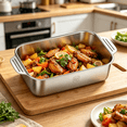 thumbnail image 4 of 316 Stainless Steel Roasting Pan | Deep Rectangular Baking Dish for Oven & Induction Cooktop | Fish, Meat & Vegetable Roasting Pan for Home Kitchen Cooking & Serving, 4 of 6