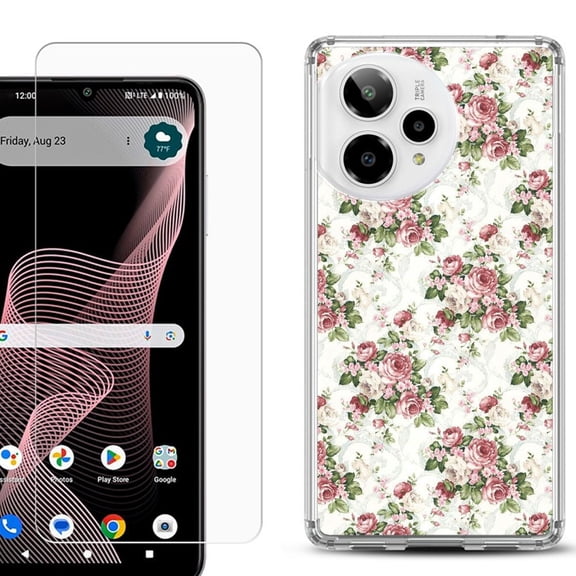 Phone Case for ATT Verge 2 5G, with Screen Protector, by OneToughShield - Floral/Rose