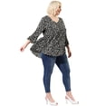 thumbnail image 3 of Women's Plus Size Blouse V Neck 3/4 Ruffle Sleeve PolDots Peplum Top Black 4X, 3 of 7