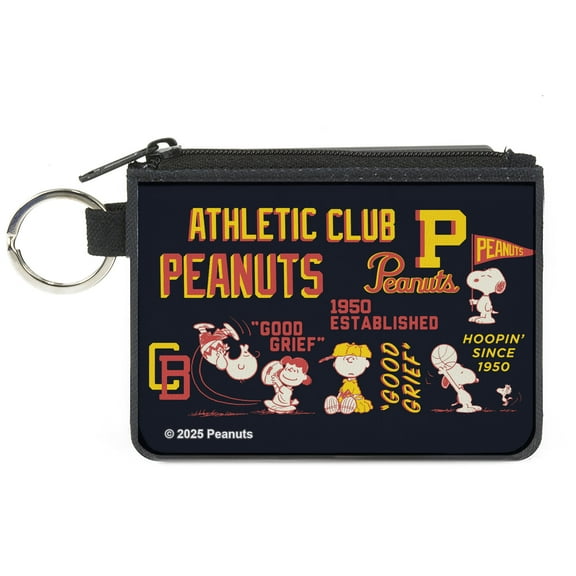 Peanuts Wallet, Coin Purse, Peanuts Athletic Club Poses and Quotes Black Red Yellow, Canvas