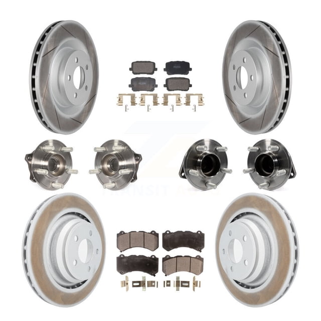 Transit Auto Front Rear Hub Bearings Assembly Coated Disc Brake Rotors and Semi-Metallic Pads Kit (10Pc) for Car 2016 Dodge Charger SRT 392 with RWD 6.4L with 370mm Diameter Rotor - KBB-130164