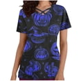 thumbnail image 1 of Tops Cortos para las Mujeres, Halloween Impreso en Cuello en V con Bolsillo, Moda Casual Manga Corta, 1 of 5