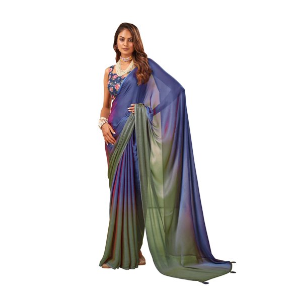 Traditional Ethnicwear Multicolor Satin Chiffon Stone Work Saree