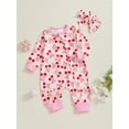 thumbnail image 5 of Coduop Baby Girl Jumpsuit Bow Print Zip-up Round Neck Long Sleeve Romper Headband, 5 of 9