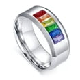 thumbnail image 3 of Rainbow Colorful Crystal Titanium Steel Ring Men Women Engagement Band Size 5-12, 3 of 6