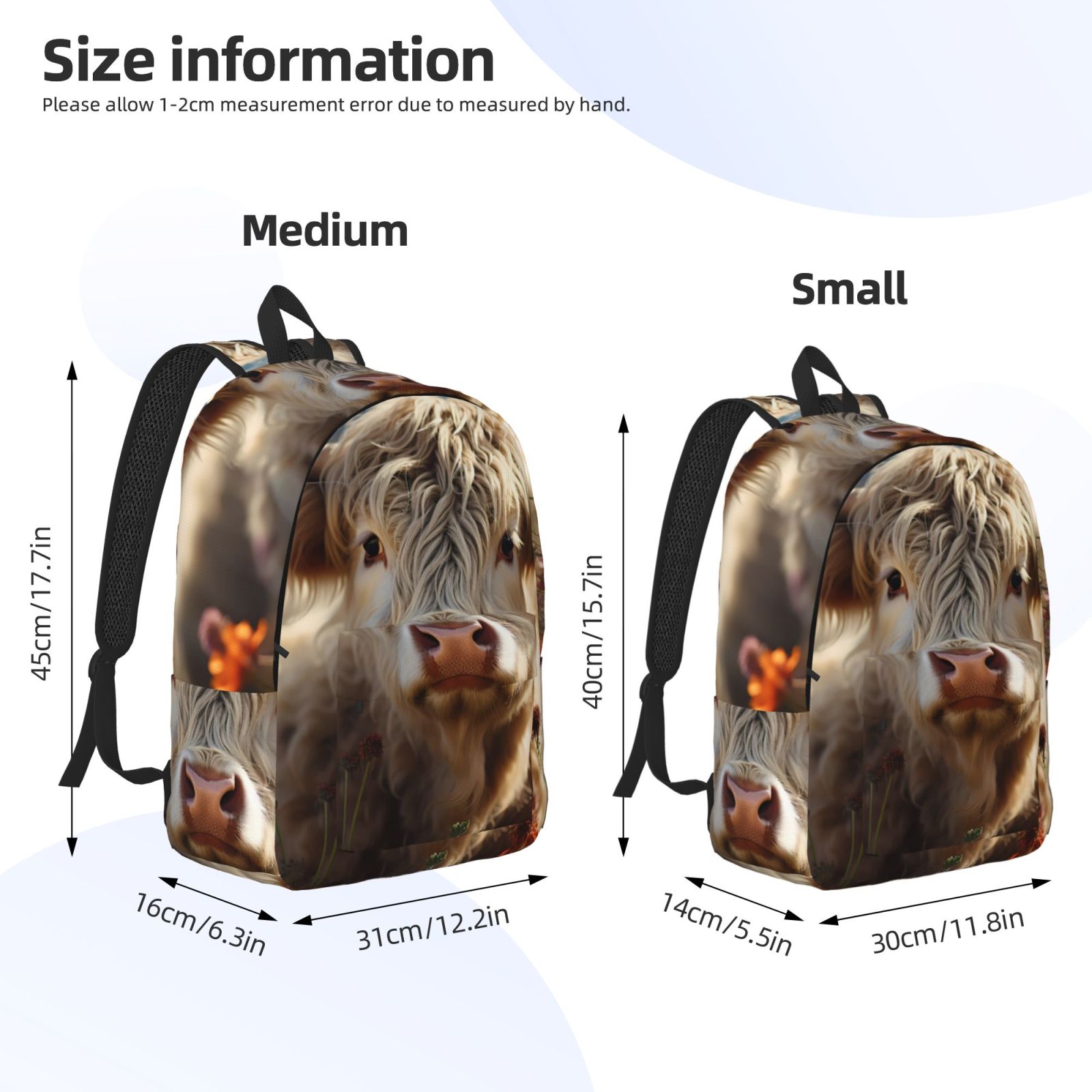 Vsdgher Adorable Flower Field Cow Print Canvas Backpack Travel Rucksack Unisex Knapsack 15.7/17.7Inch Laptop Backpack for Work,College -Medium
