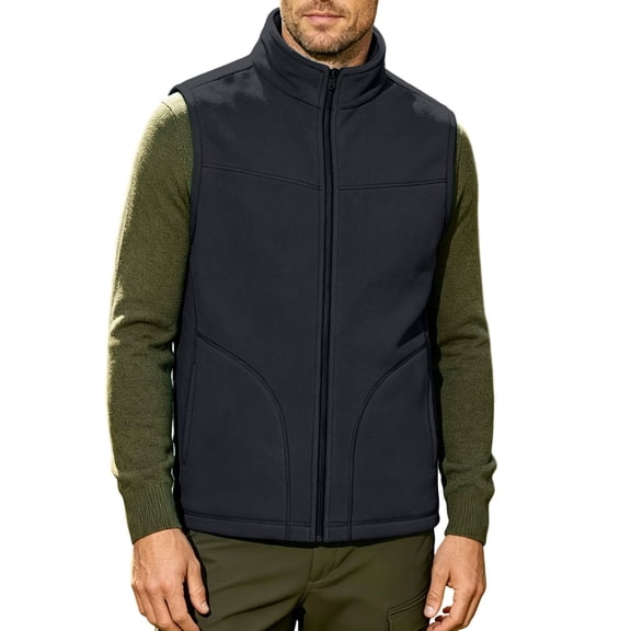 MXALUOB Outerwear Vests for Men Full Zip Polar Fleece Stand Collar Outdoor Vest with Pockets Solid Color Soft Warm Outerwear for Daily Wear