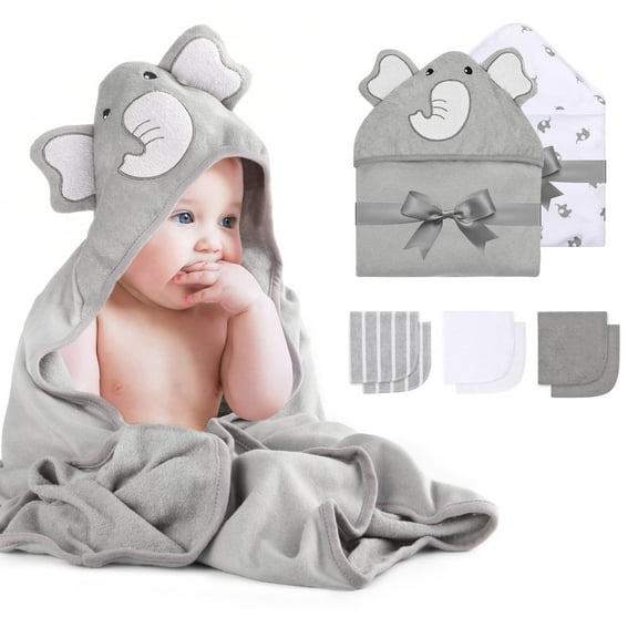 Momcozy Baby Hooded Towel, 8-Piece Bath for Boys or Girls, Washcloth Set with Cute Design