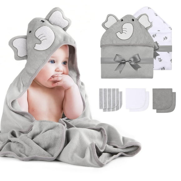 Momcozy Baby Hooded Towel, 8-Piece Bath for Boys or Girls, Washcloth Set with Cute Design