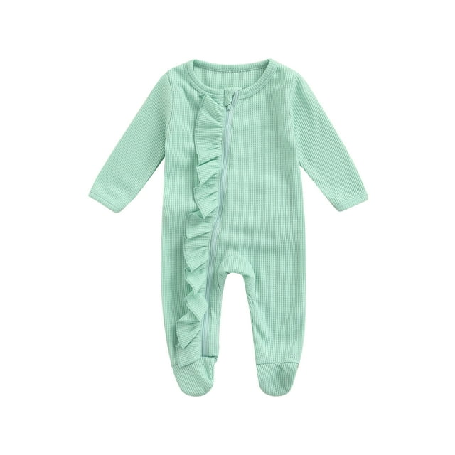 Honganda Baby Girl Long Sleeve Romper, Foot Warp Pure Color Ruffles Playsuit