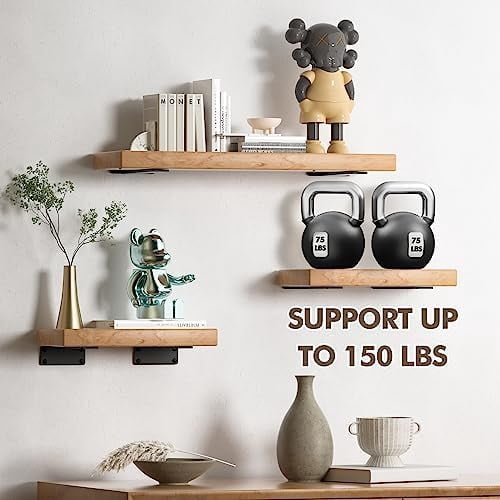 6 Pack Heavy Duty Shelf Brackets 8 inch, Floating Shelf Brackets(1/5”-Thick), L-Shaped Wall Shelf Bracket Hidden Shelf Bracket Black（8inch-6pack）