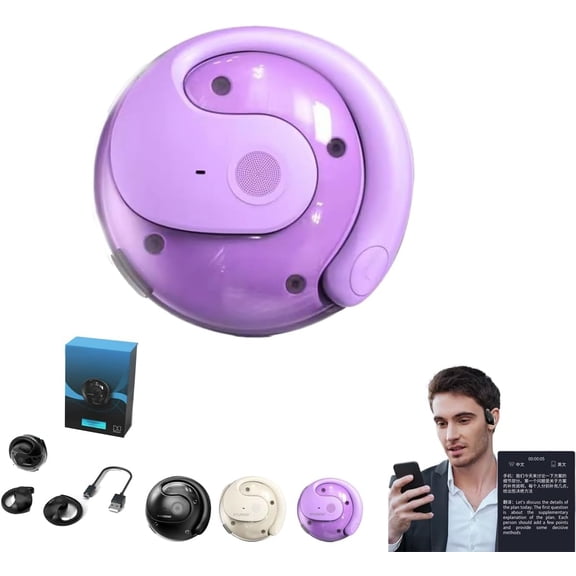 T26 Pro Wireless Bluetooth AI Translation Earbuds, Language Translator Device with Real-Time 114 Languages, for Travelers & Business (Purple) (K)