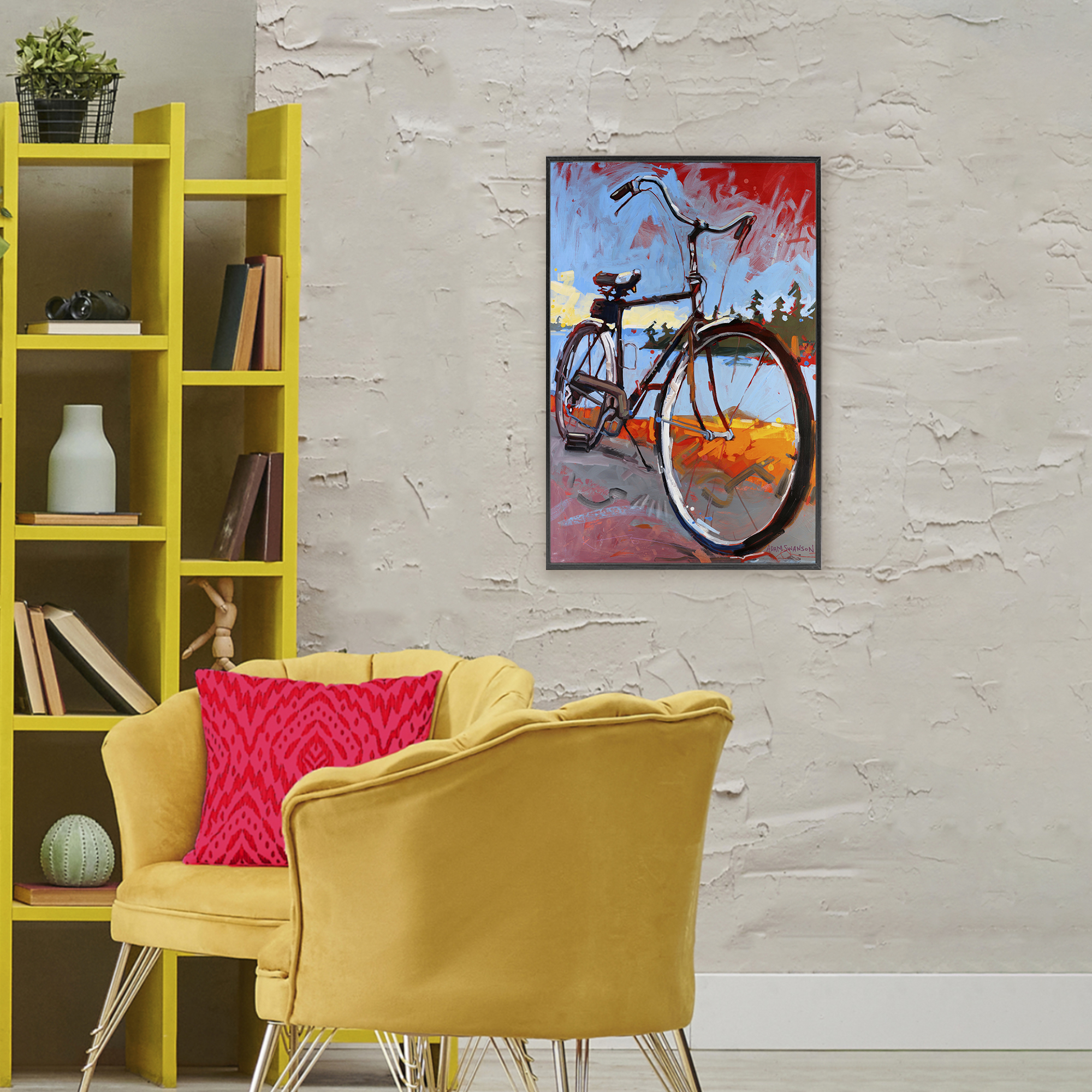 Tonight Bicycle Journey Black Framed Giclee Art, design by Adam Swanson