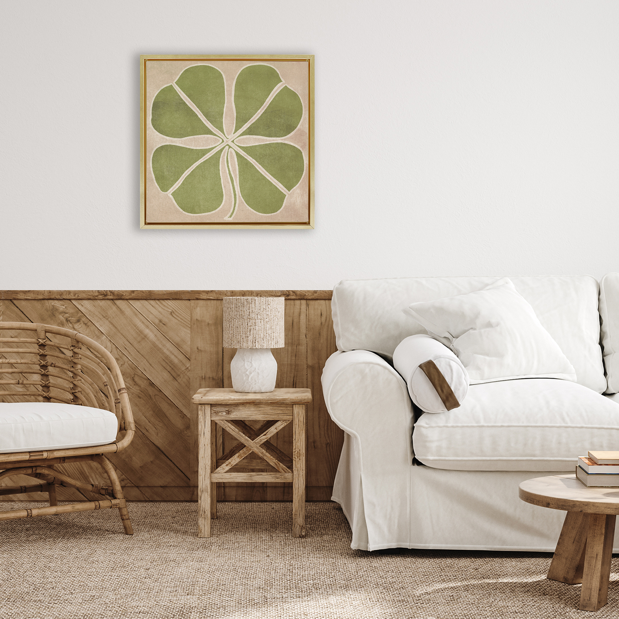 Neutral Symmetrical Clover Gold Framed Floater Canvas Wall Art, design by June Erica Vess