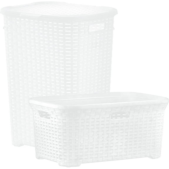Superio Wicker Style Laundry Hamper and Laundry Basket (2 Pack, White)