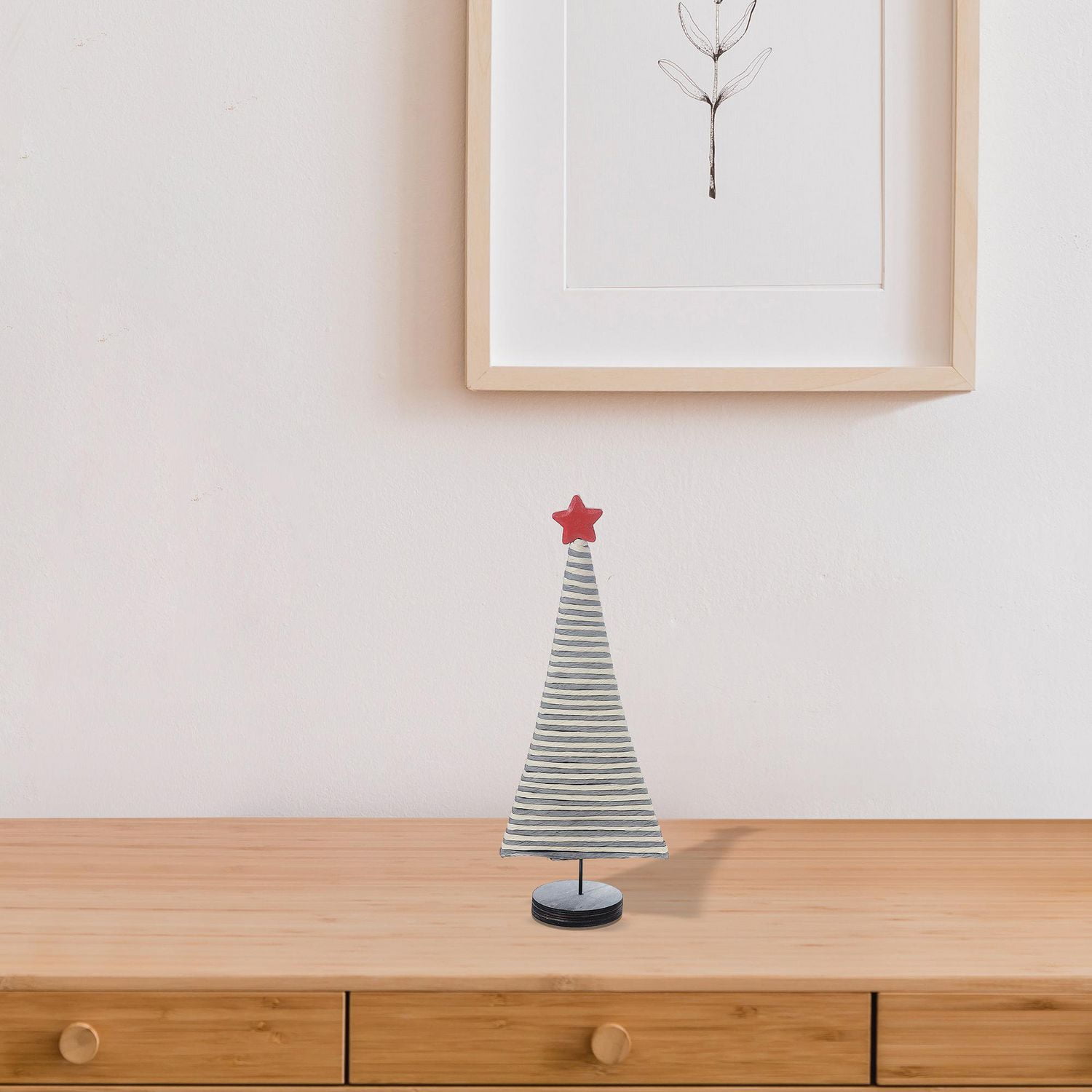 Arbre Gris Naturel Avec Étoile Sur Base En Bois, Grand - Ensemble De 2