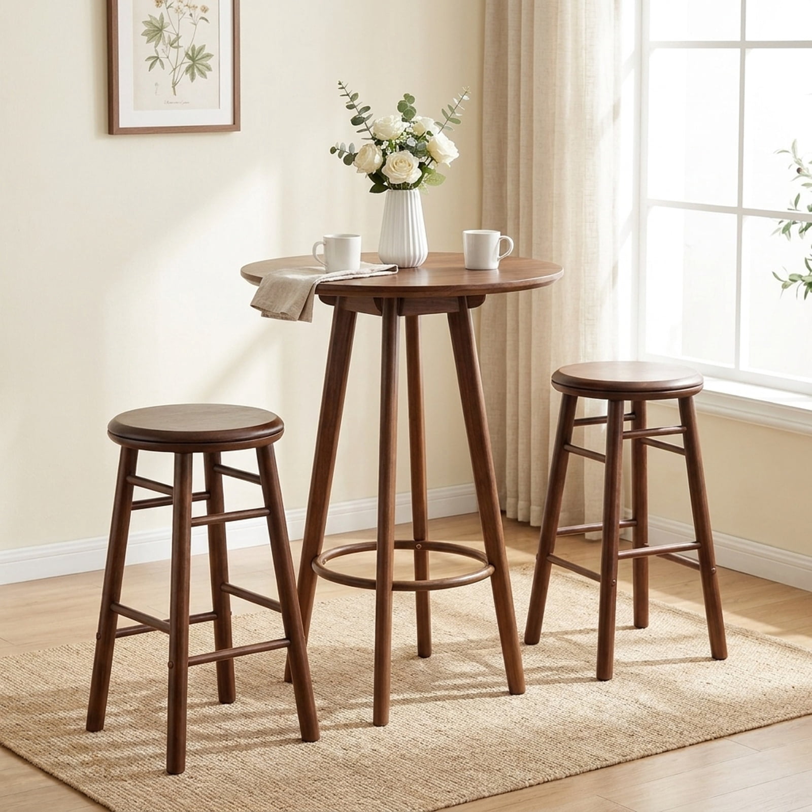 Furnibear 24" Swivel Bar Stools Set of 2 with Footrests & Crossbars for Kitchen Island Counter Bar Pub Dining Home, Walnut