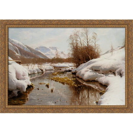Snedaekket Flodbred 38x28 Large Gold Ornate Wood Framed Canvas Art by Peder Mork Monsted