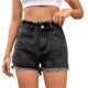thumbnail image 1 of Pantalones cortos de mezclilla lavados con flecos for mujer, pantalones cortos rectos de talle alto con cremallera de verano, 1 of 7