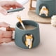 thumbnail image 3 of Taza de café de cerámica, taza con patrón de animal Shiba Inu 3D, mango de diseño de madera interesante y cuchara a juego, muy adecuada para regalos, 420 ml., 3 of 5