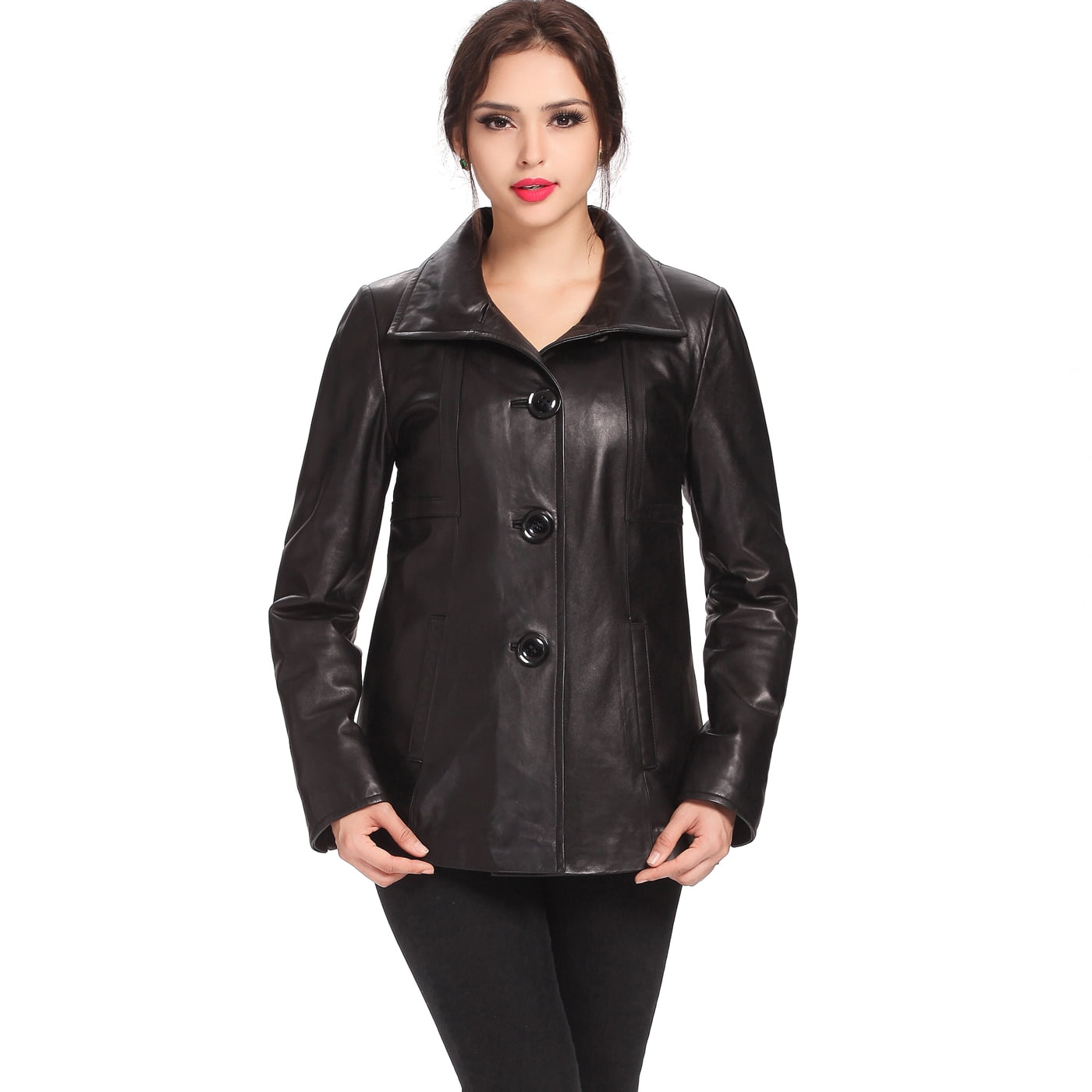 BGSD - BGSD Women's Evelyn Wing Collar Lambskin Leather Jacket (Regular ...