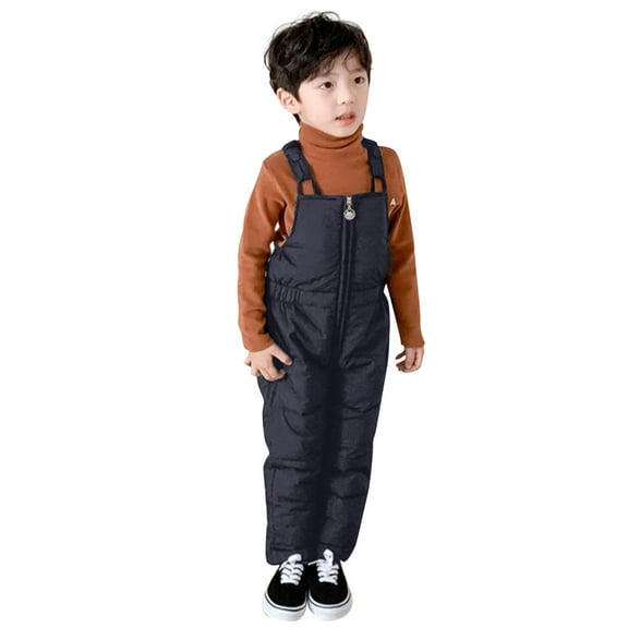 WOYY Boys Girls Winter Padded Overalls Windproof Outdoor Ski Suspender Pants, Sizes 3-4T