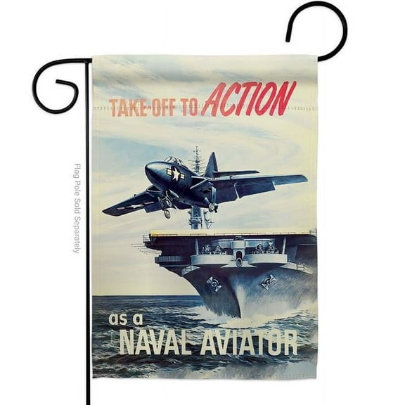 US Brotherhood G183004-BO 13 x 18.5 in. Take off to Action Garden Flag with Armed Forces Navy Double-Sided Decorative Vertical Flags House Decoration Banner Yard Gift