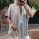 thumbnail image 2 of Blusa UMfun para mujer, tallas grandes, sexy, de manga corta, con lentejuelas, holgada, lisa, con cuello en V, color plateado, talla XL, 2 of 5