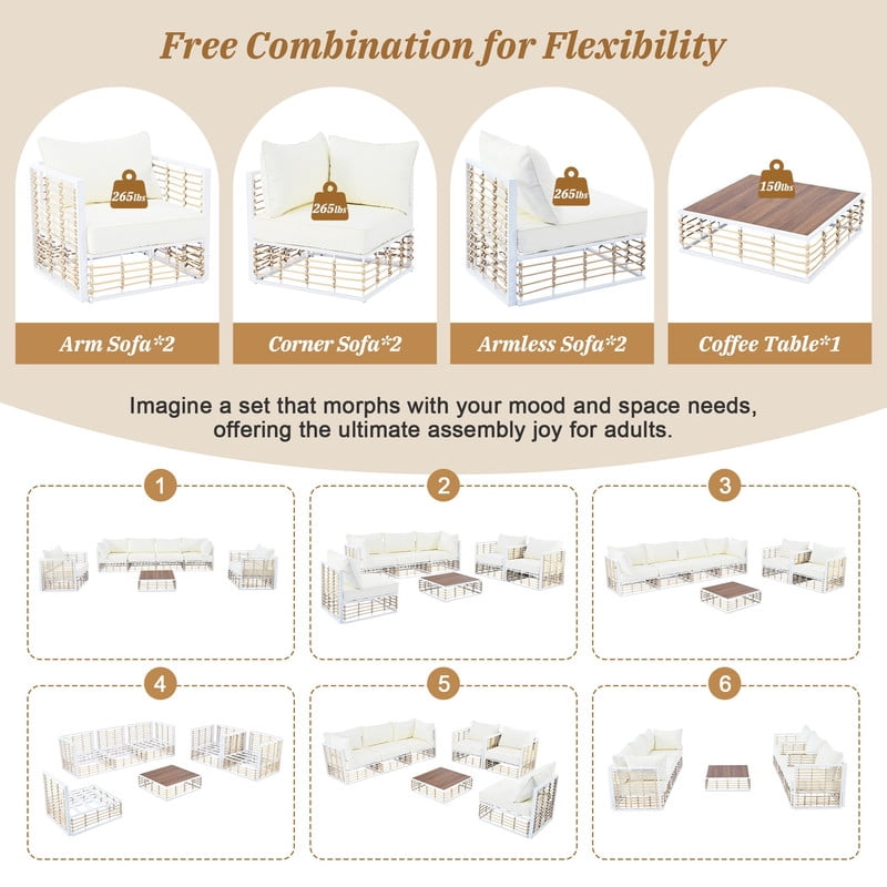 7-Piece Patio Furniture Set with Coffee Table, All-Weather Outdoor Sectional Sofa Set with Thick Cushions, Minimalist Garden Conversation Set for Backyard