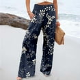 thumbnail image 2 of Summer Pants for Women Printed Elastic High Waist Wide Pants Casual Wide Leg Long Casual Belt Pocket Work Women Tall Size Pajama Womens plus with Zipper Pockets Short High Navy L, 2 of 5