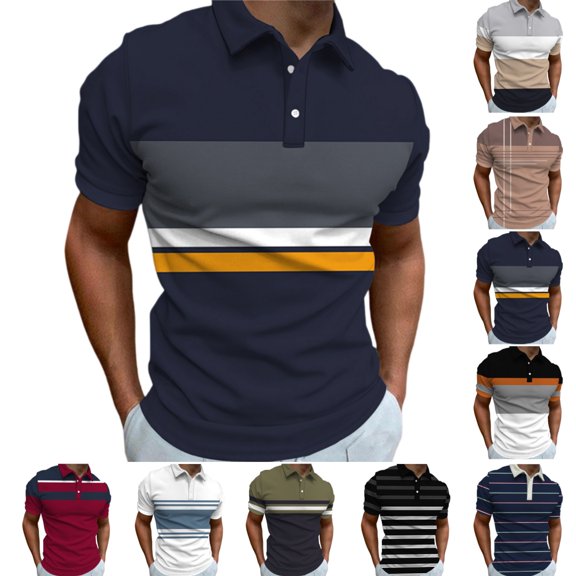 LRGSHF Men's polo Shirts Stripes Short Sleeve Tops Summer Comfortable Slim Fit Pullover Casual Lightweight Breathable Golf Shirt