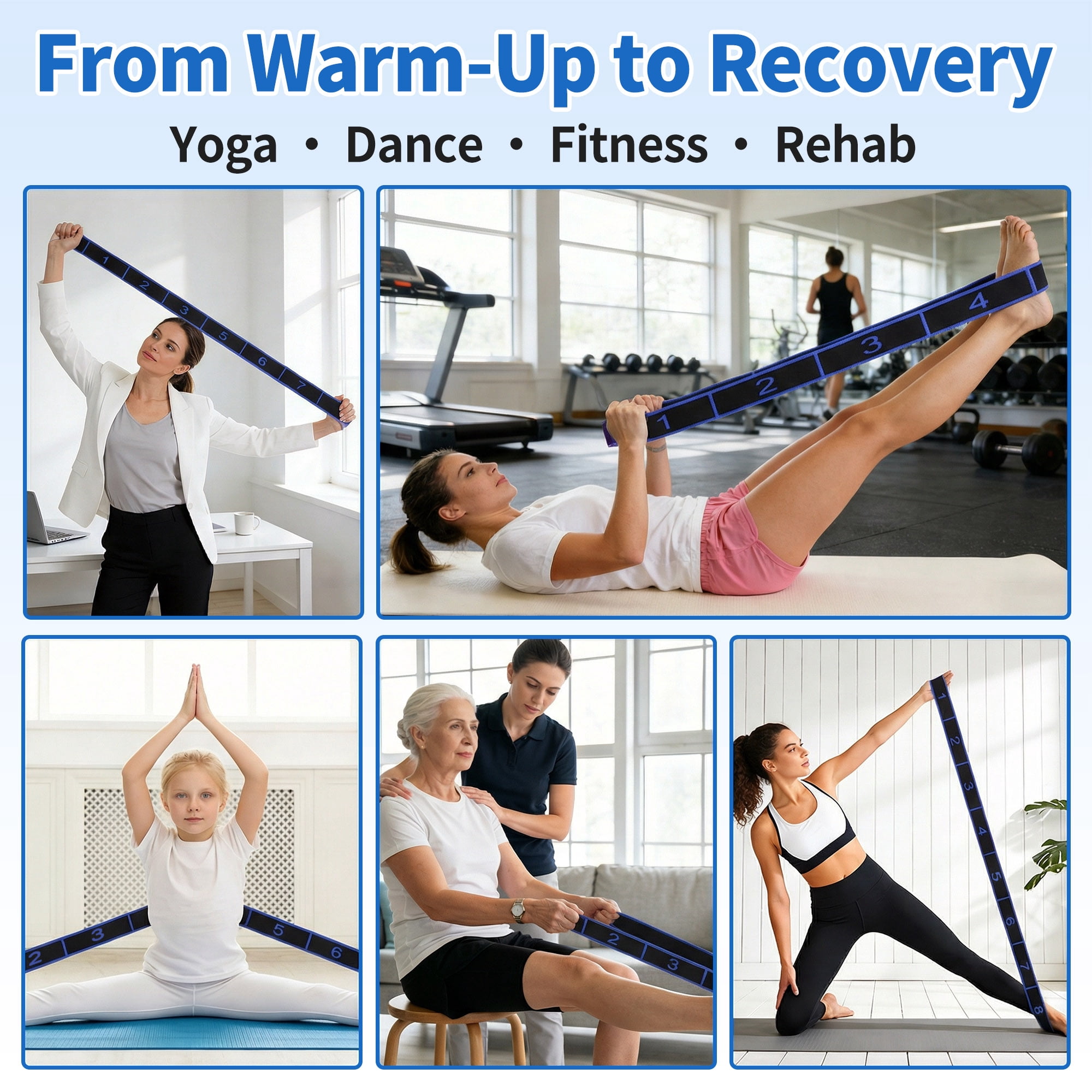 Unique Bargains Stretch Strap for Yoga Stretching with 8 Loops for Stretching  Blue