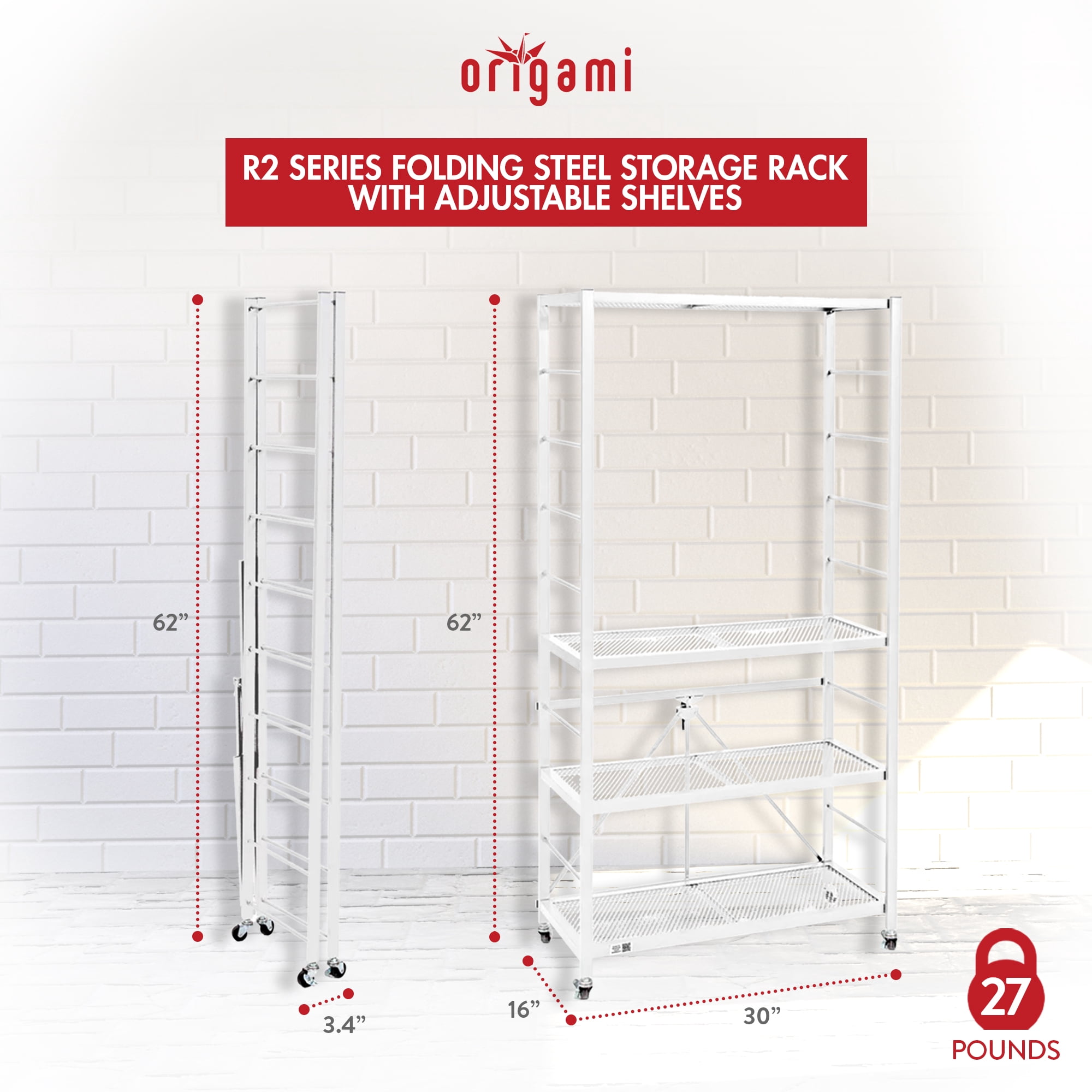 Origami 4-Shelf Adjustable R2 Series Storage Rack, White
