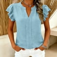 thumbnail image 4 of Antinious Women V-Neck Solid Puff Sleeve Short Sleeve Casual Comfortable Basic Tops, 4 of 5