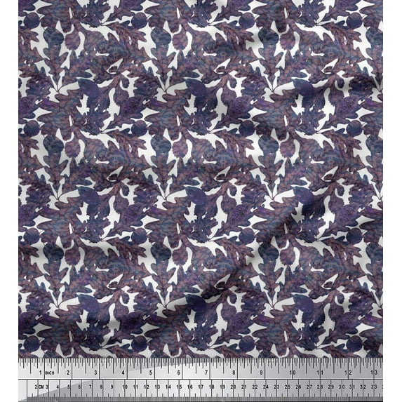 Soimoi polyester Crepe Fabric Texture,Autumn & Oak Leaves Print Fabric by Yard 42 Inch Wide