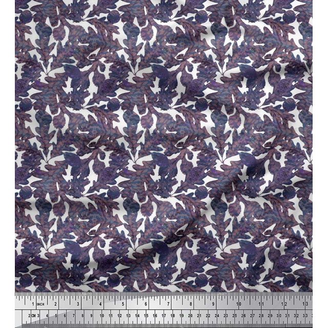 Soimoi polyester Crepe Fabric Texture,Autumn & Oak Leaves Decor Fabric Printed Yard 52 Inch Wide