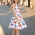 thumbnail image 3 of AUNVITO Girls Sleeveless Round Neck Summer Dress Fourth of July Print Waist Cinched Fit & Flare Casual Sundress, 3 of 5