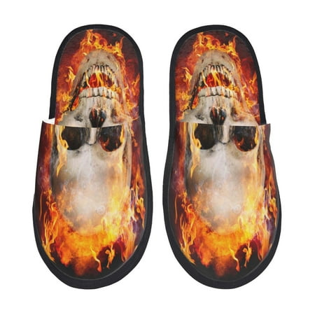 

Yiaed Satanic Skull Print Unisex House Slippers Slip on Warm Shoes Indoor Outdoor with Anti-slip sole-Large