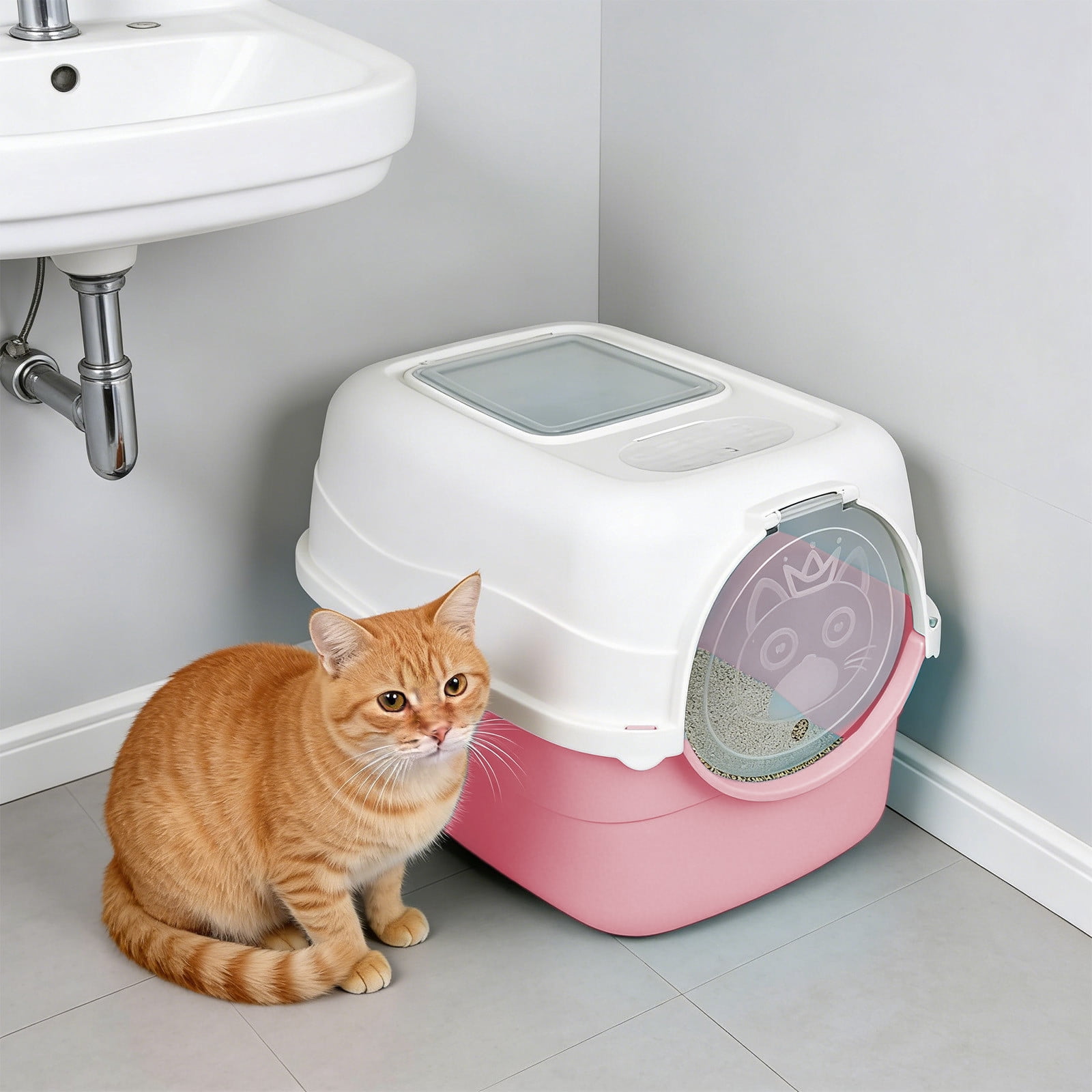 Fully Enclosed Cat Litter Box Front Entry Covered Kitty Litter Pan Odor Isolation Splash Prevention Spacious Interior for Indoor Home Multi Cat Households for Large Cats Kittens Cat Toilet Supplies