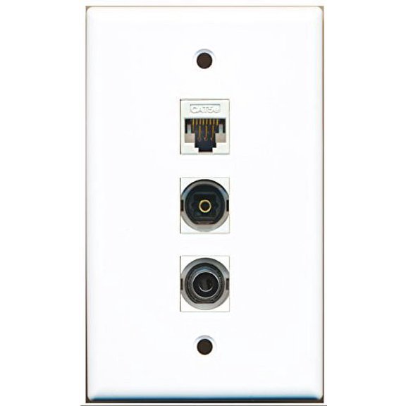 RiteAV - 1 Port Toslink and 1 Port 3.5mm and 1 Port Cat5e Ethernet White Wall Plate