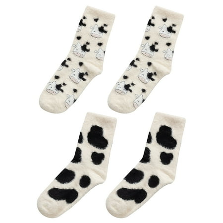 

2 Pairs Delicate Cartoon Cows Socks Female Furry Socks Tube Plush Socks