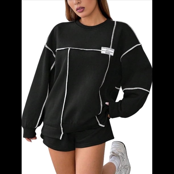 Sudaderas de Larga para Mujer Negro M