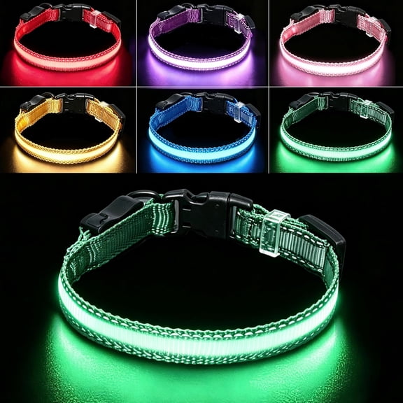 GASTROPOD Usb Rechargeable Led Dog Collar,Waterproof,Adjustable,Glowing,For Medium Dogs,Night Walking,Camping,Jogging,Green,M (Neck 15-24",Width 1")